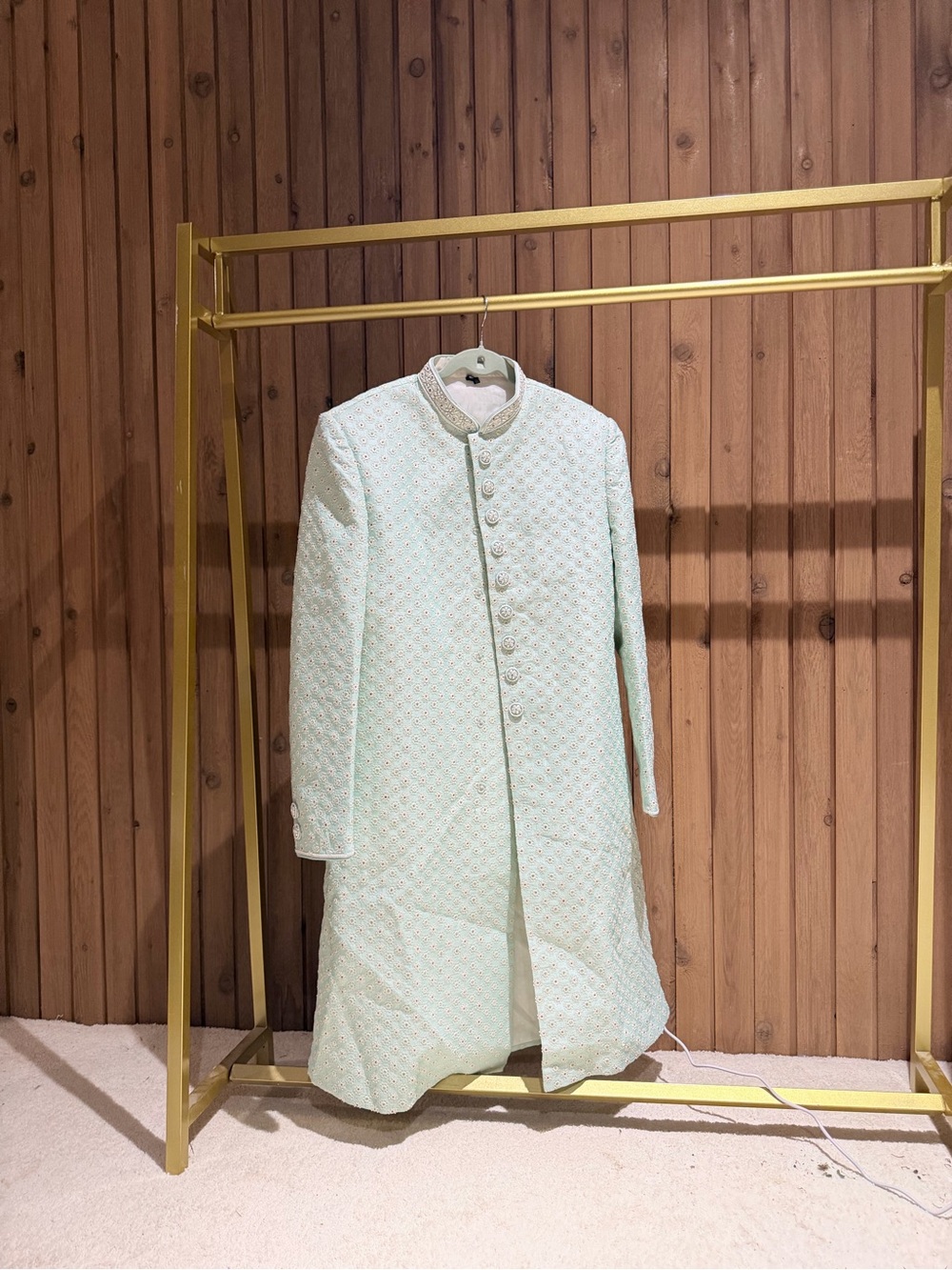 Men's Mint Green Long Quilted Sherwani